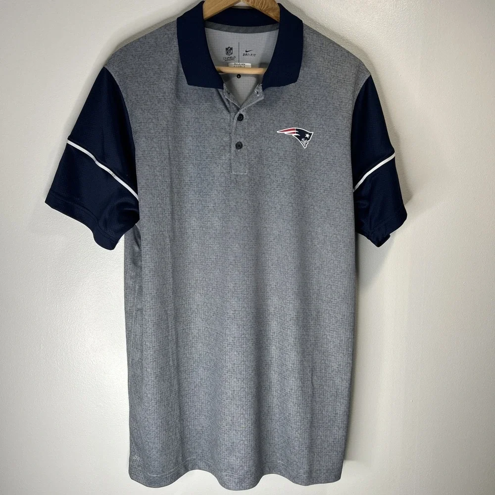 New England Patriots Nike On field Apparel Dri-Fit 2 Button Shirt Men's Large